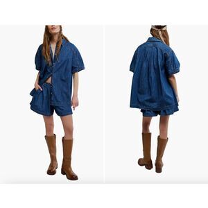 NWT'S  $198 Free People Griselda Denim Shirt & Shorts Set Size 10